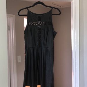 Black Faux Leather Skater Dress with Mesh Cutouts